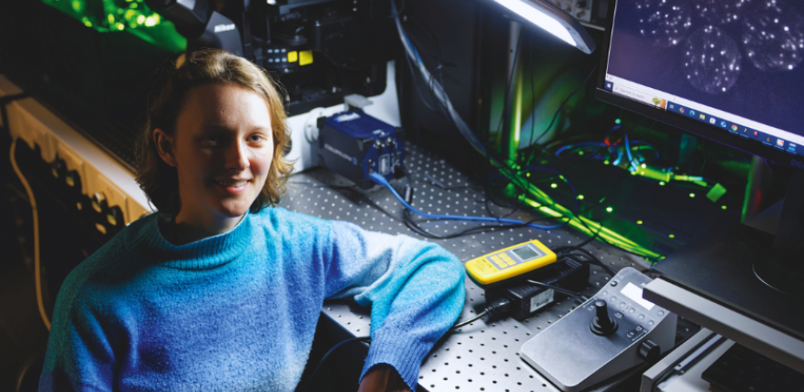 Olivia Dovernor in laser lab.