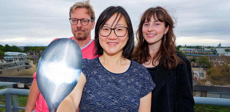 Erwin Reisner, Jenny Zhang, Rachel Egan and the Solar Spoon on the roof. 